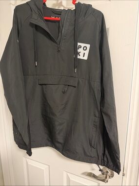 POKI Men's Black Hooded Windbreaker Pullover